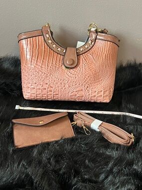 Pink Croc-Embossed Women's Tote with Chain Detail